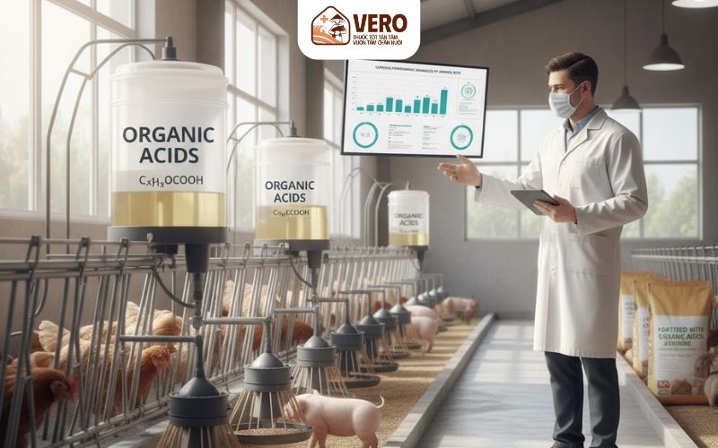 Acid hữu cơ trong chăn nuôi giúp điều chỉnh pH đường ruột, ức chế vi sinh vật có hại